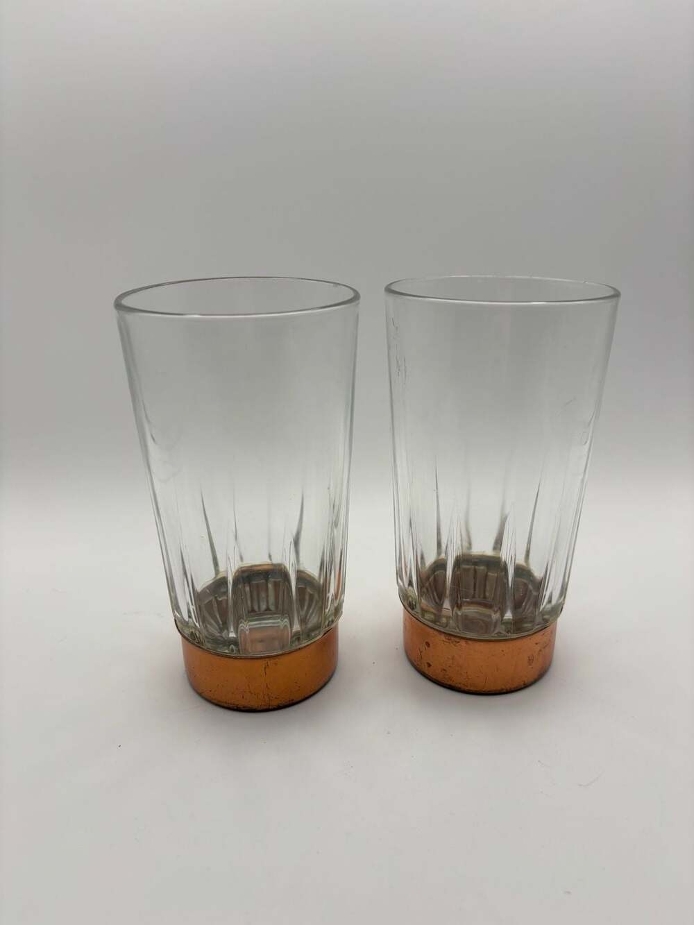 Vintage Arcoroc Coppercraft Guild Highball Tumbler Glasses with Copper Bases, Se